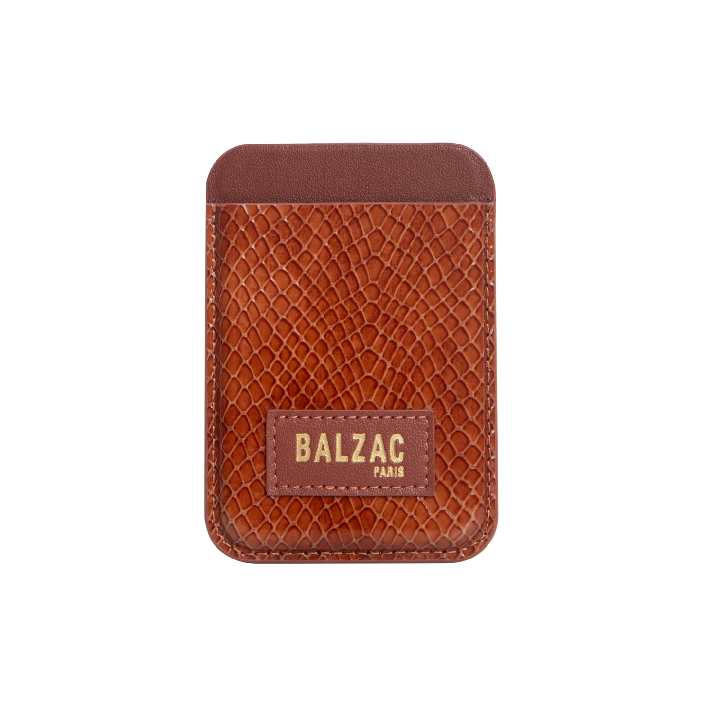 Embossed Cognac Magnetic Card Holder