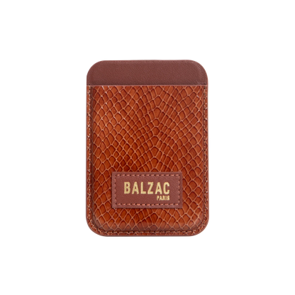 Embossed Cognac Magnetic Card Holder