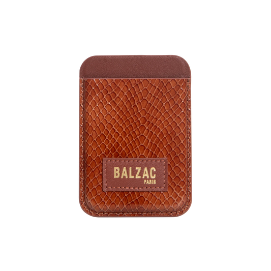 Embossed Cognac Magnetic Card Holder